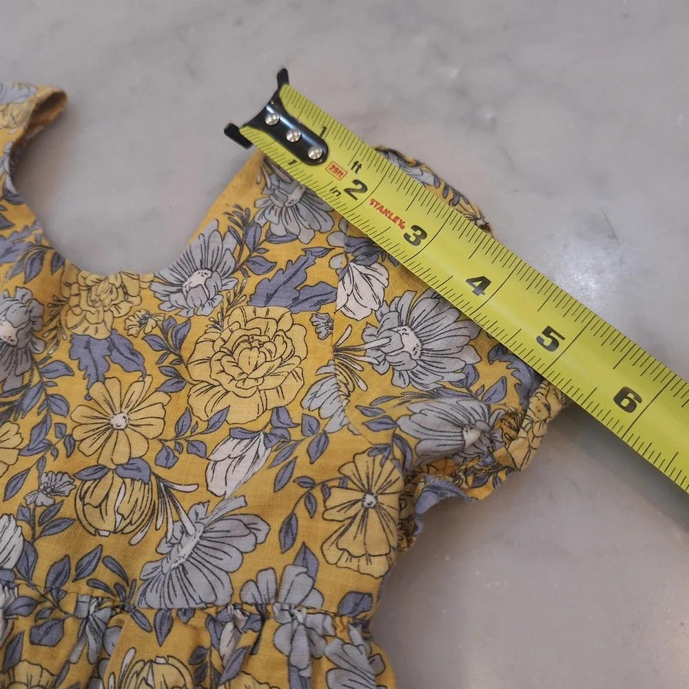 Joie Floral Dress Kids 3T Yellow Blue Ruffle Tiered Shortsleeve Boho Peasant